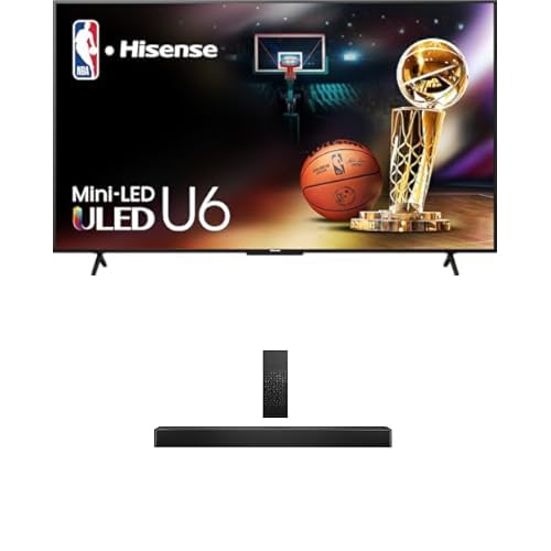 Hisense 85-Inch U6 Series 4K Mini-LED Google TV Bundle with 2.1 Channel 240W Sound Bar with Wireless Subwoofer