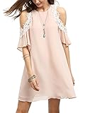 MakeMeChic Women's Cold Shoulder Casual Chiffon Summer Beach Dress Pink L
