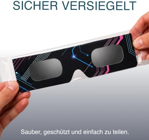 2/6/12er-Pack, Sonnenfinsternis-Brillen, 45 mm Rahmenhöhe, passen über Korrekturbrillen, EN ISO 12312-2:2015 getestet, CE-gekennzeichnet für sichere direkte Sonnenbeobachtung