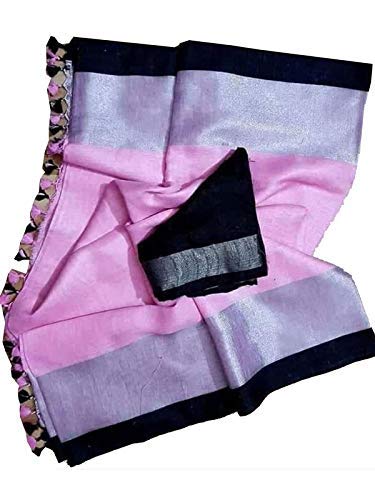 WOMEN'S LINEN SAREES PINK WITH BLOUSE PIECE