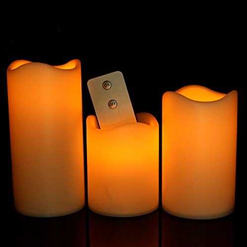 Cozeyat 3 Assorted Sizes Remote Control Flameless Candles Thanksgiving Decorative Amber Pillars AAA Battery Operated Plastic LED Lights for indoor window tabletop decorations
