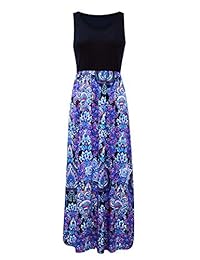 Vestidos largos largos sin mangas con estampado floral suelto sin mangas para dama ZANDZ con bolsillos