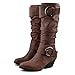Women’s Slouchy Boots | Ladies Fashion Mid-Calf Buckle Strap Round Toe Riding Boot | Pull On Chunky Heels Country Western Cowboy Bootiesthumb 2