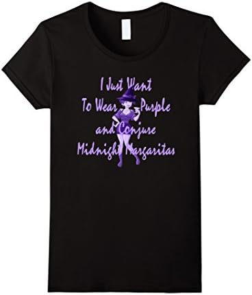 Women's I Just Want To Wear Purple Witch's Halloween T-Shirt XL Black