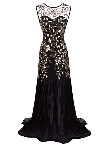 FAIRY COUPLE Women 's V Back 1920S Gatsby Maxi Long Sequin - Import It All FAIRY COUPLE Women 's V Back 1920S Gatsby Maxi Long Sequin - Import It All