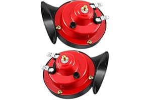 135BD Super Loud Train Horn,1 Pair 12V Waterproof Electric Snail Horn Train Horn for Car,Motorcycle, Train, Boats,Truck (Red)