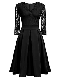 Vestido de fiesta de media manga con cuello en V de encaje floral vintage para mujer MISSMAY