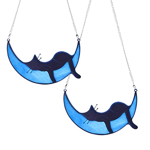 Black Cat Memorial Gifts, 2 Pcs Cat Decor Suncatcher, Window Suncatcher Cat on Moon Memorial Gifts, Gifts for Cat Lovers