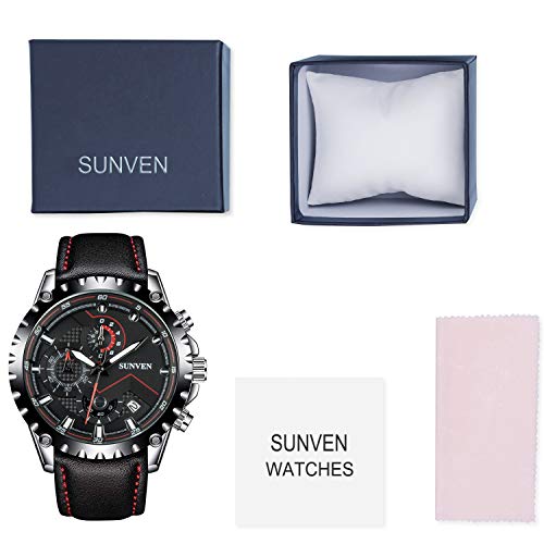 SUNVEN Mans Watch Waterproof Sports Quartz-Water Resistant 30M with Stainless Steel Brecelet Chronograph and Calendar Military Outdoor Style Fashion Watches for Men (Black2)