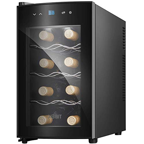 Wine Cooler 8 Bottle Wine Cooler Refrigerator Built-in Freestanding Wine Fridge Thermoelectric Wine Cellar with Stainless Steel, Glass Door, Digital Temperature Display and Quiet Operation Function