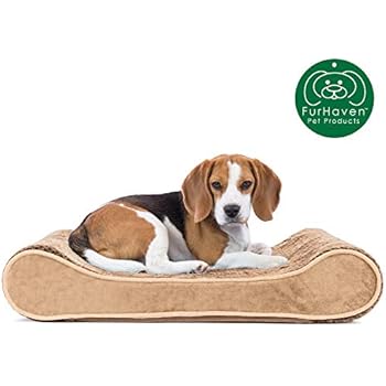 Furhaven Pet Dog Bed | Orthopedic Minky Plush & Velvet Ergonomic Luxe Lounger Cradle Mattress Contour Pet Bed w/ Removable Cover for Dogs & Cats, Camel, Medium