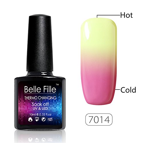 Belle Fille Temperature Changing Color Gel Nail Polish Varnish UV LED Manicure Soak Off Nail Art 10ml Yellow to Pink Belle Fille Temperature Changing Color Gel Nail Polish Varnish UV LED Manicure Soak Off Nail Art 10ml Yellow to Pink