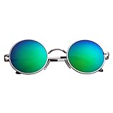 Aoron Vintage Round Sunglasses with Polarized Mirrored Lenses for Retro Women and Men (Green-blue Mirrored, 46mm lens width)