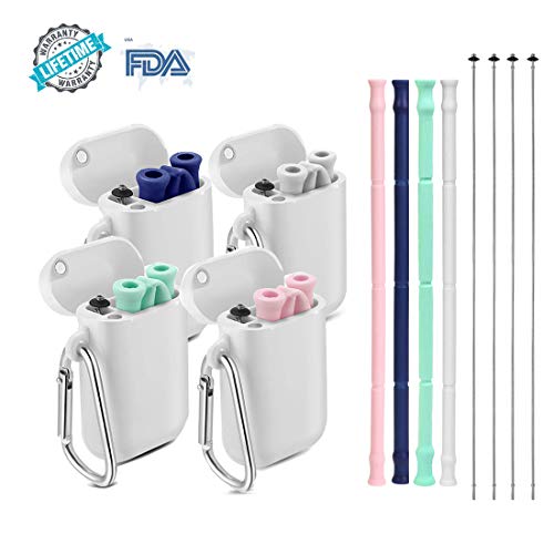 Collapsible Reusable Straws - 4 Pack Silicone Drinking Straw with Case and Cleaning Brush,9.8 inch F - //coolthings.us