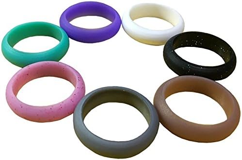Silicone Wedding Ring for Women, Fitness Rubber Band, Medical Grade Silicone Gym / Beach / Sports / Active / Athletic Ring,Cross Fit Rings,Gift for Her(7 PCS (7.5-8(18.1mm))