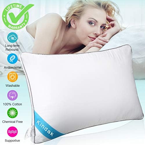 Kindak Bed Pillow, Bed Pillows White Hypoallergenic Dust Mite Resistant with Zipper Adjustable Loft Shred Fiber, Reading Bed Rest Pillows Down for Home Hotel Collection Sleeping Bedding (Bed Pillow)
