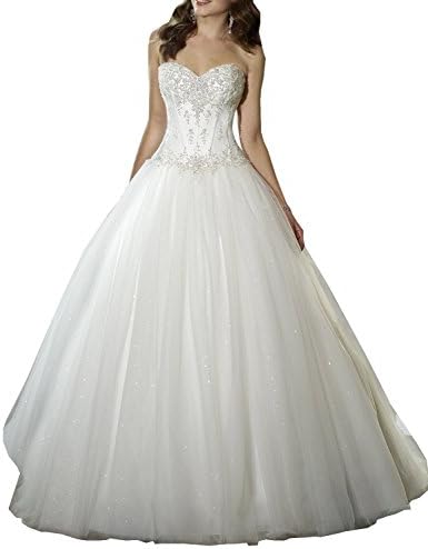 Mylilac Women's Sweetheart Beaded Corset Bodice Classic Tulle Wedding Dress White US18w