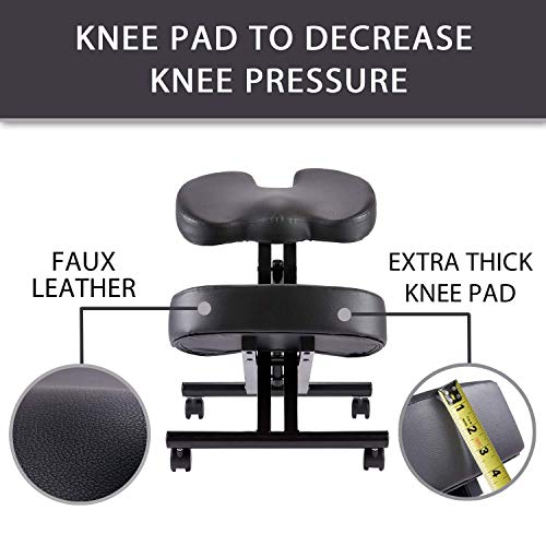 Kneeling Chair with Orthopedic Back Pain Seat, Faux Leather - Manual Adjust, Helps Prevent Coccyx Pain, Kneeling Chair for Better Posture. (Renewed) - Thumbnail 2