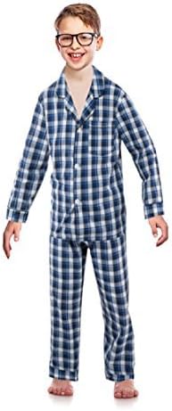Bill Baileys Sleepwear Big Boys Button Front Woven Pajama Set (18, Navy Plaid)