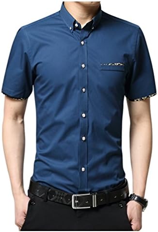 Tmowd 100% Cotton Casual Slim Fit Short Sleeve Button Down Printed Dress Shirts