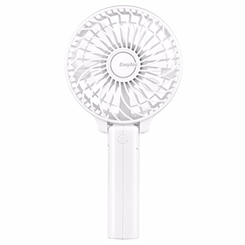 EasyAcc Handheld Fan Mini Portable Battery Operated Electric Fan with Rechargeable LG 2600mAh Battery Adjustable 3 Speeds Folding Design for Home and Travel - White