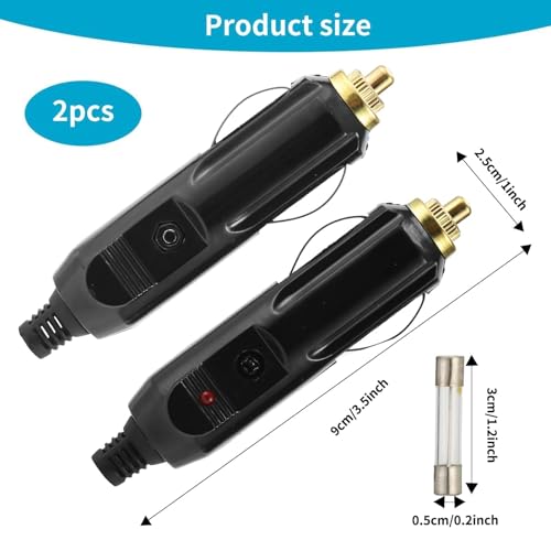 2 x 12 V Male Cigarette Lighter Sockets, 12 V Male Cigarette Lighter Socket with 20 A Fuses and LED Indicator, Universal Connector for Car, Air Pump, Motorcycle, Truck, Boat, Car Accessories