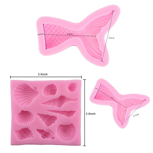 Kabi 4Pcs Large And Small Mermaid Tail Mold Seashell Silicone Fondant Molds for Baking Cake Decoration Making Sugar Craft Candy Chocolate Ice Cube Tray Fimo Soap - Thumbnail 2