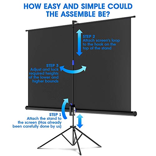 Projector Screen with Stand 100in, Indoor and Outdoor Projection Screen for Movie/Office Presentation, 16:9 HD Premium Wrinkle, Tripod Screen for Projector with Carry Bag and Tight Straps (Renewed)
