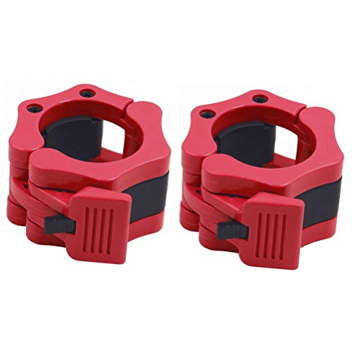 Strainho Quick Release Weight Clamps - Locking 2" Olympic Size Barbell Collars - Bar Clips for Powerlifting Workout and Pro Training - Sold in Pair (Red) - Thumbnail 2