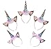 Unicorn Party Favor Supplies 5 Pack Unicorn Gold Silver Horn Headbands Animal Photo Props with Glitter Ears, Unicorn Theme Birthday Cosplay for Girls Children Gift Christmas Halloween Party Costume