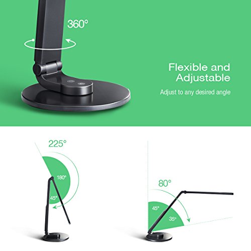 LITOM LED Desk Lamp, Eye-Caring Table Lamps with USB Charging Port LED Table Lamp, 5 Lighting Mode with 7 Brightness Levels, Touch Control Office Lamp for Kids Families, Office and Bedroom, Black