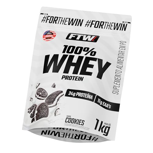 FTW 100% Whey Protein com Proteína Concentrada WPC, para Atletas com Alto Valor Biológico, Suplemento Pós-Treino Sem Glúten - Refil 1kg (Cookies)