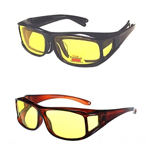 2 Pair Polarized Fit Over Lens Cover Italian Style Night Driving Sunglasses -Black/Brown