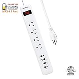 Bestten USB 4-Outlet Surge Protector / 4 2.4A USB Charging Ports (4.2A Shared), 6-Foot Cord