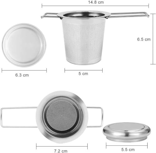 HAUSPROFI Tea Infuser, 304 Stainless Steel Tea Strainer with Lid and Foldable Handle, Tea Filter for Teapots Cups Mugs to Brewing Steeping Loose Leaf, 1 Pack