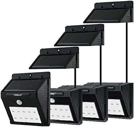 [Extended] 4-Pack 10 LED Solar Sensor Powered Wall Lights TFNUO Wireless Security Light Weatherproof Motion Sensor Lighting w/ Separately Installed for OUTDOOR/INDOOR