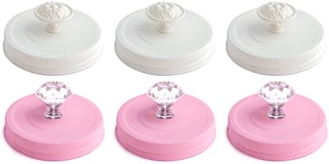 Cosmo Cricket Show Toppers:  Lid with Knob, 6-Pack, Designed to Fit Wide Mouth Mason Jars, 3 Pink and 3 White  (COS68318)