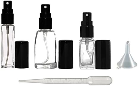 Riverrun Variety Set Small Travel Perfume Atomizers Glass Bottles Black Sprayer 3 sizes: 1/6 oz, 1/4 oz, 1/3 oz (5ml, 7.5ml, 10ml)