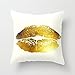 Lips Gold Throw Pillow Cover 18 x 18 Inches Pillowcase(This is Not Real Gold Lips, Just Print Pattern)