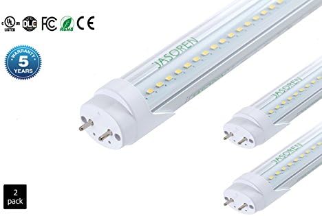 Jasoren LED Tube T8 2ft 2-pack 12W Clear (20W equivalent) Bright White - 4000K 1450Lm AL+PC UL Listed