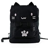 WILDFINDING Black College Cute Cat Embroidery Canvas School Laptop Backpack Bags for Women Kids Plus Size Japanese Cartoon Kitty Paw Schoolbag Ruchsack Girls Boys Outdoor Accessories Daypack (Pink)
