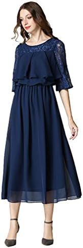 ACUX(エックス) ロングドレス シフォン 結婚式ドレス レース ハイウエスト パーティー フォーマル ワンピース 体型カバー カジュアルドレス