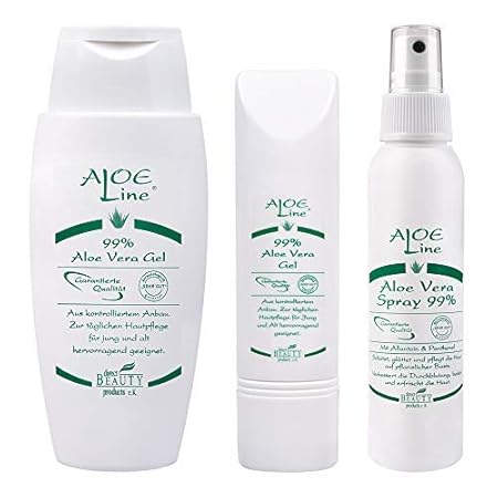 Bio Aloe Vera Set | Bio Aloe Vera Gel 99% 150ml + 50ml + Bio Aloe Vera Spray 99% 100ml | Dermatologisch getestet mit SEHR GUT