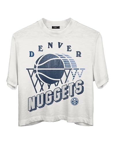 Junk Food Clothing Women's Denver Nuggets Short Sleeve Mock Neck Crop Tee - Whi…