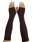 Women Stretchy Long Sleeve Fingerless Gloves (Knitted-Coffee) One Size