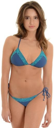 Plunge Junior's Blue Bikini Bright Blue Lace Trim 2 Piece Bathing Suit Set Sizes: Large