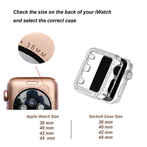 Secbolt Bling Case Compatible with Apple Watch 38mm 40mm 42mm 44mm, Full Cover Bumper Screen Protector for iWatch Series 5 4 3 2 1, Rose Pink 38mm
