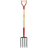 VNIMTI Garden Fork,4-Tine Spading Fork,Compost Fork,Steel Digging Fork,45Inch,Steel Y-Grip,Wooden Handle