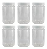 Pinnacle Mercantile Crystal Clear PET Plastic Jars with Screw on Lids 32 oz Set of 6 Wide Mouth