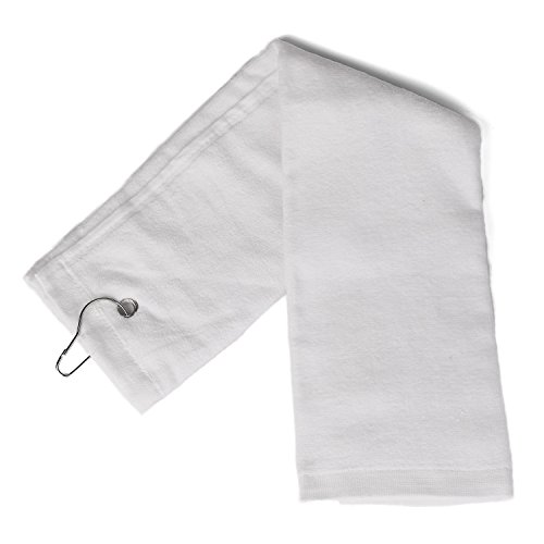 Flammi Tri-Fold Cotton Golf Sports Towel with Grommet Include Metal Clip, 16" x 25" (White) - Thumbnail 2